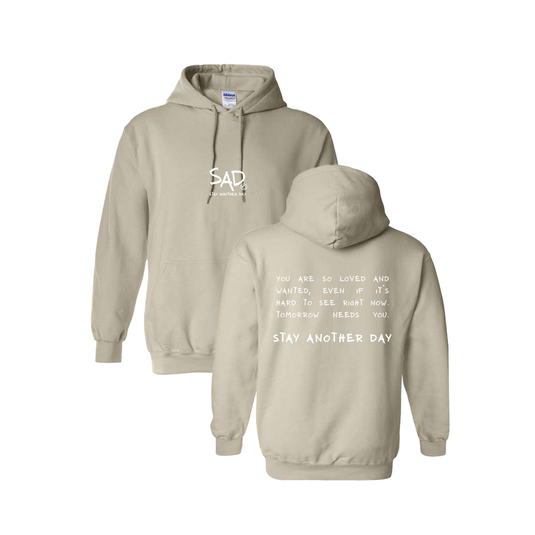 Stay Another Day Message Screen Printed Beige Hoodie - Mental Health Awareness Clothing