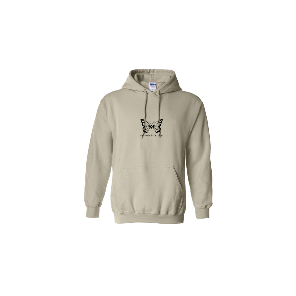 You're Not In This Alone Butterfly Embroidered Beige Hoodie - Mental Health Awareness Clothing