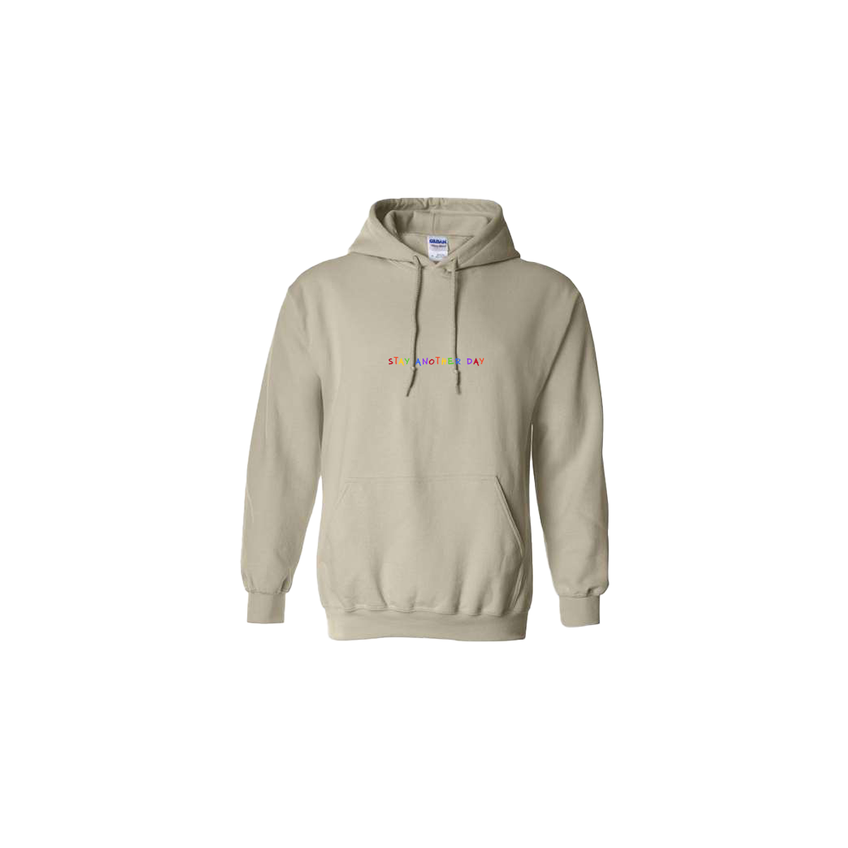 Stay Another Day Rainbow Embroidered Beige Hoodie - Mental Health Awareness Clothing