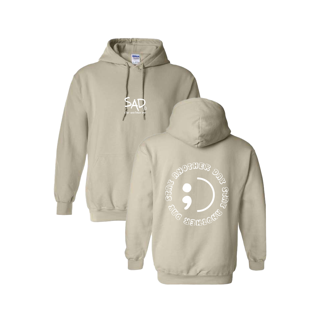 Stay Another Day Circle Screen Printed Beige Hoodie - Mental Health Awareness Clothing