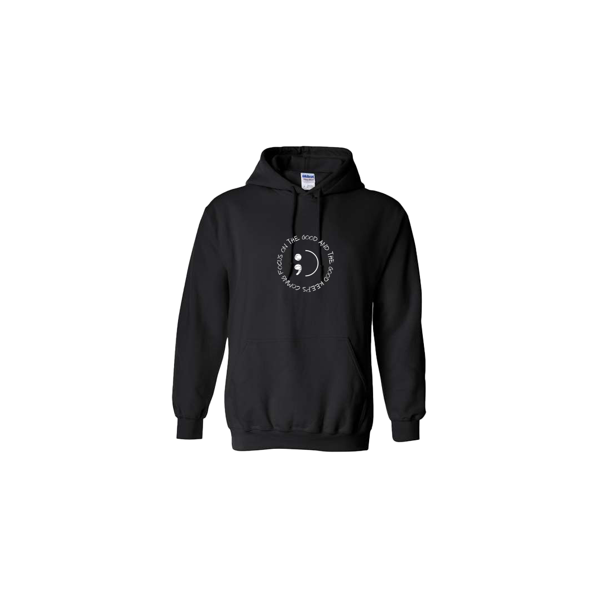 Focus on The Good And The Good Keeps Coming Embroidered Black Hoodie - Mental Health Awareness Clothing