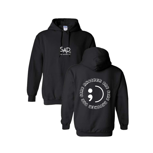 Stay Another Day Circle Screen Printed Black Hoodie - Mental Health Awareness Clothing