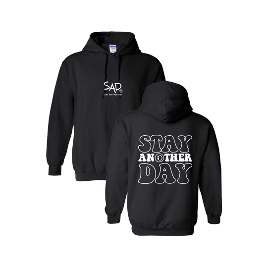 Stay Another Day Bubble Screen Printed Black Hoodie - Mental Health Awareness Clothing