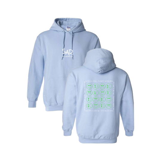 Multi Smiley Face Green Screen Printed Light Blue Hoodie - Mental Health Awareness Clothing