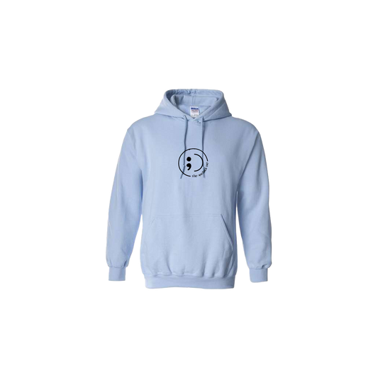 Stay Another Day Smiley with text Embroidered Light Blue Hoodie - Mental Health Awareness Clothing