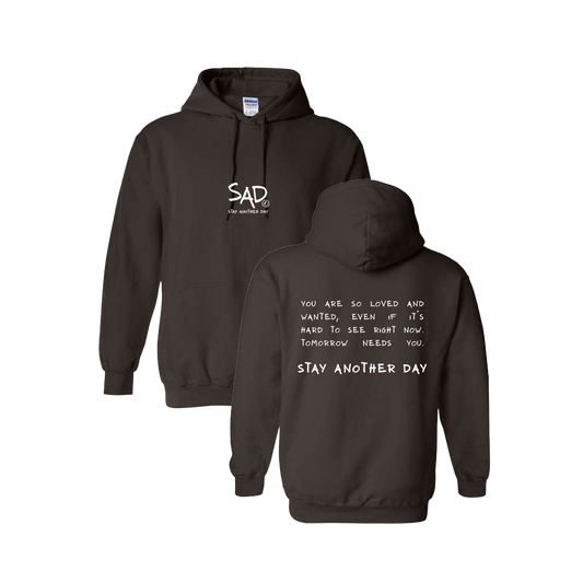 Stay Another Day Message Screen Printed Brown Hoodie - Mental Health Awareness Clothing