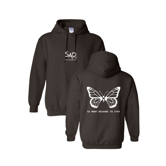 So Many Reasons To Stay Butterfly Screen Printed Brown Hoodie - Mental Health Awareness Clothing