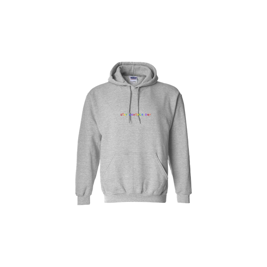 Stay Another Day Rainbow Embroidered Grey Hoodie - Mental Health Awareness Clothing