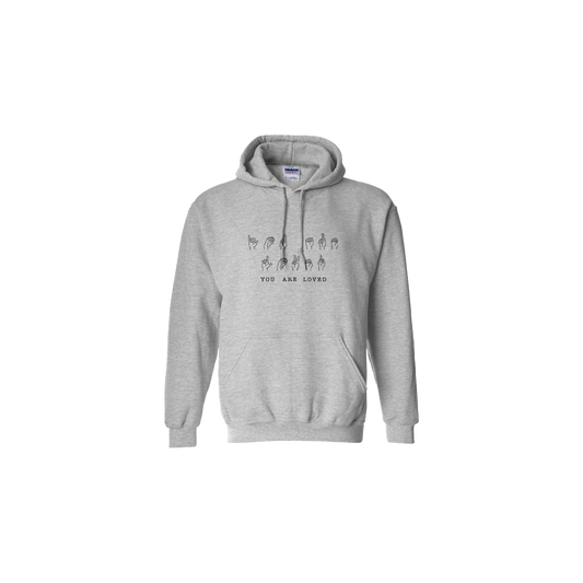 You Are Loved Sign Language Embroidered Grey Hoodie - Mental Health Awareness Clothing