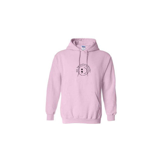 See the Good in Everyday Smiley Embroidered Light Pink Hoodie - Mental Health Awareness Clothing