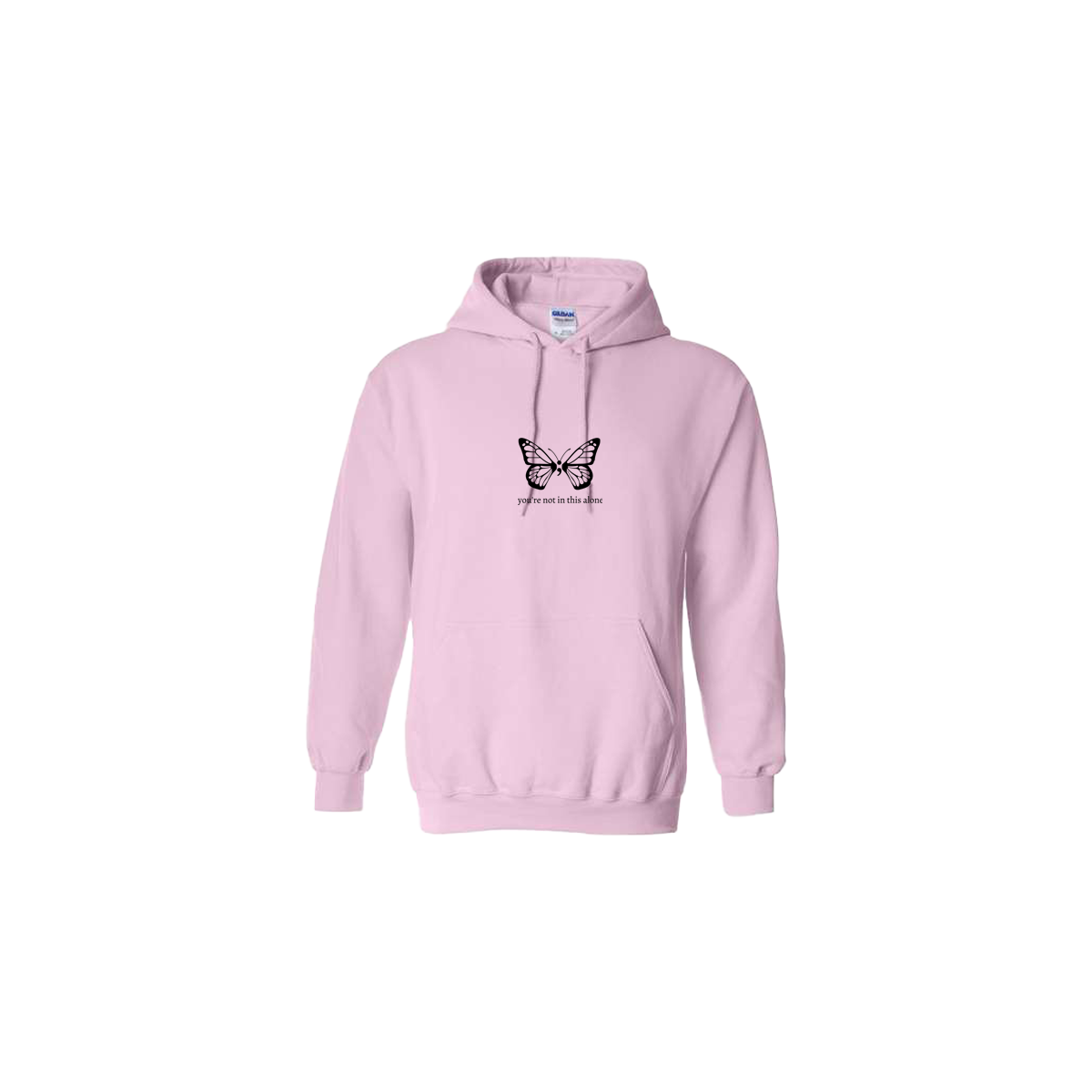 You're Not In This Alone Butterfly Embroidered Light Pink Hoodie - Mental Health Awareness Clothing