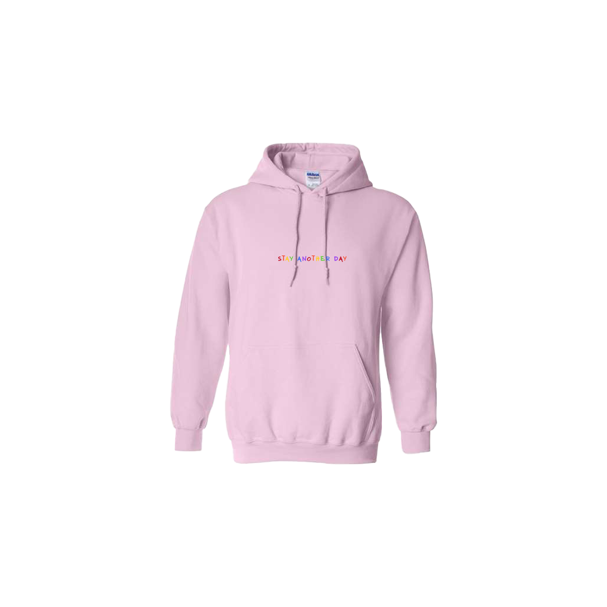 Stay Another Day Rainbow Embroidered Light Pink Hoodie - Mental Health Awareness Clothing