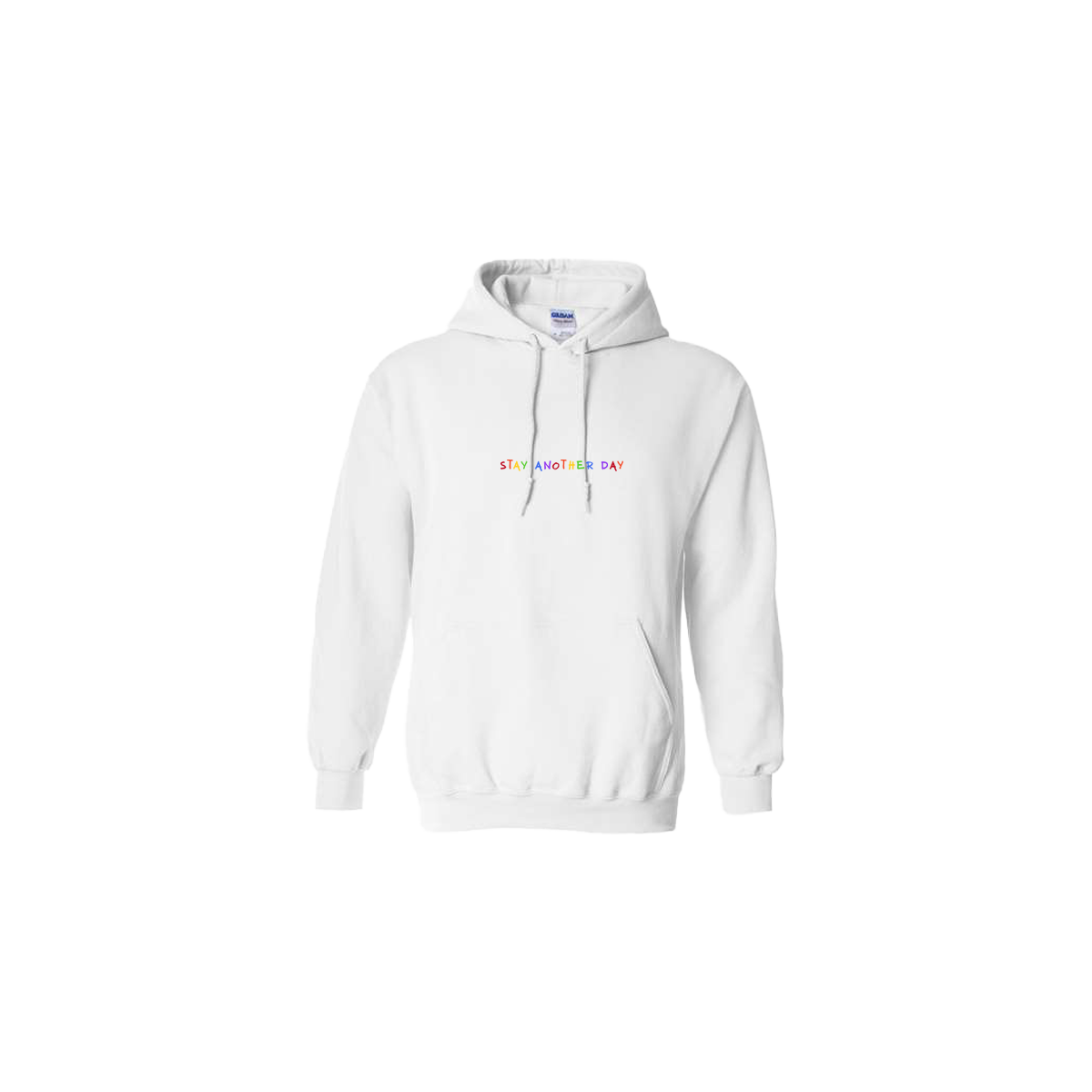 Stay Another Day Rainbow Embroidered White Hoodie - Mental Health Awareness Clothing