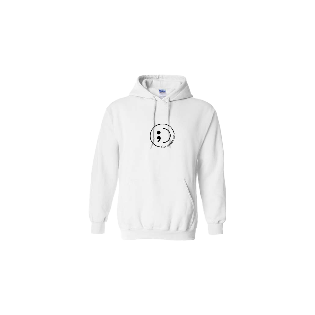 Stay Another Day Smiley with text Embroidered White Hoodie - Mental Health Awareness Clothing