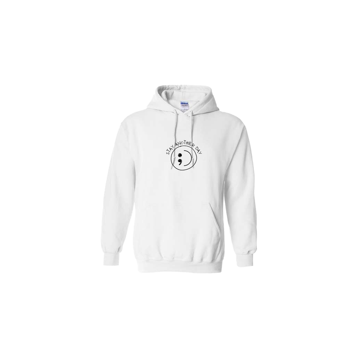 Stay Another Day Smiley Face Embroidered White Hoodie - Mental Health Awareness Clothing