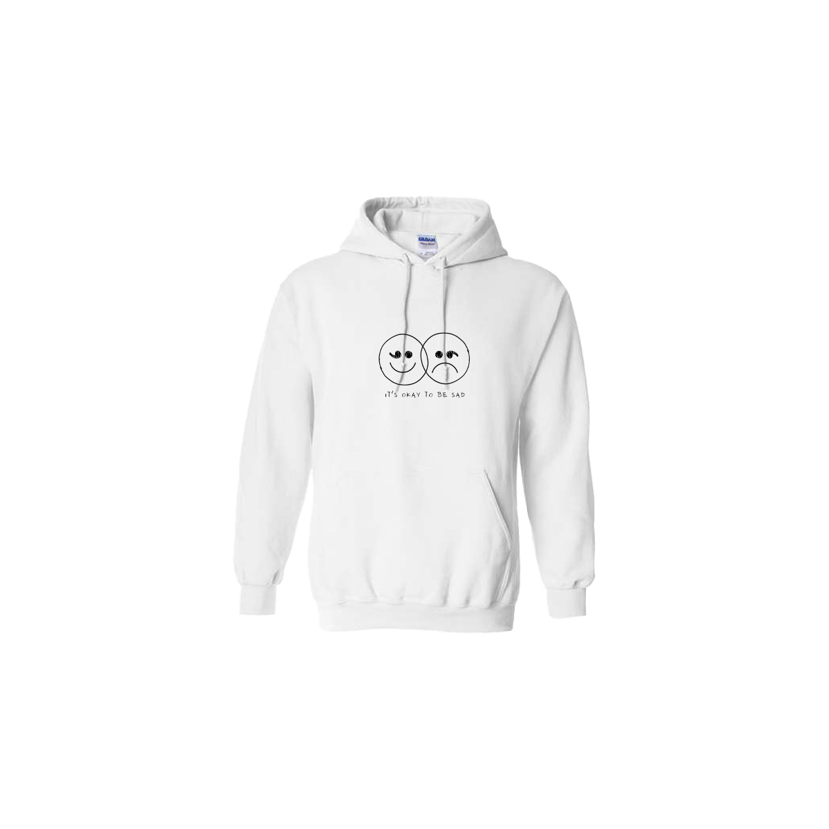 It's Okay to be Sad Double Smiley Face Embroidered White Hoodie - Mental Health Awareness Clothing