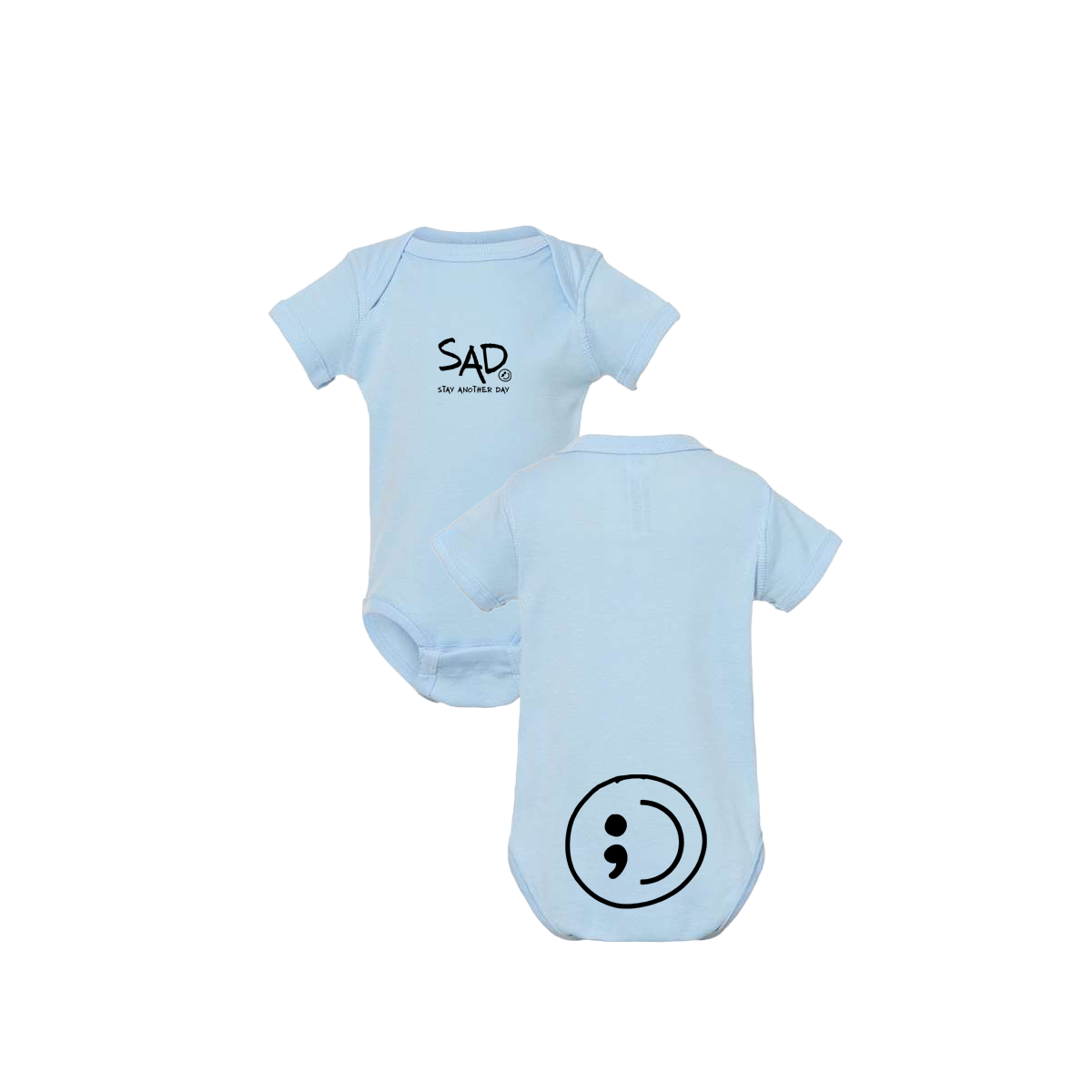 Stay Another Day Logo Print Infant Onesie Blue