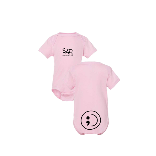 Stay Another Day Logo Print Infant Onesie Pink