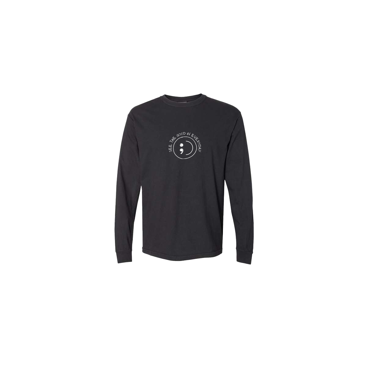 See the Good in Everyday Smiley Embroidered Black Long Sleeve Tshirt - Mental Health Awareness Clothing