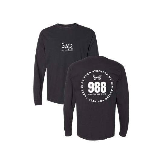 So Much Strength - Butterfly - 988 Screen Printed Black Long Sleeve -   Mental Health Awareness Clothing