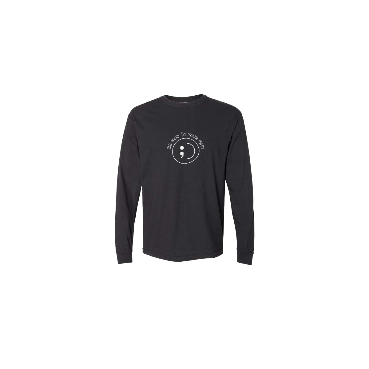 Be Kind To Your Mind Smiley Face Embroidered Black Long Sleeve Tshirt - Mental Health Awareness Clothing