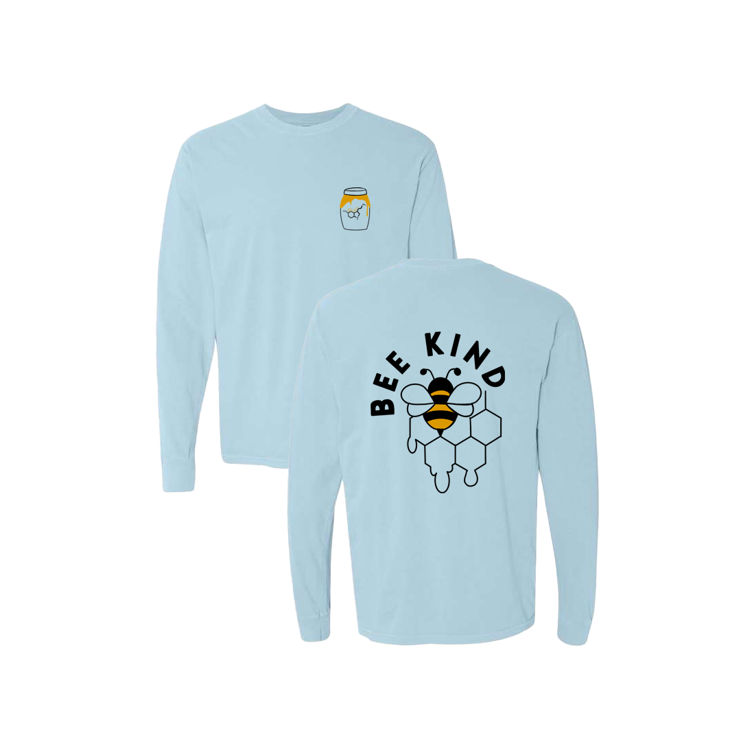 Bee Kind Honey Pot Screen Printed Blue Long Sleeve -   Mental Health Awareness Clothing