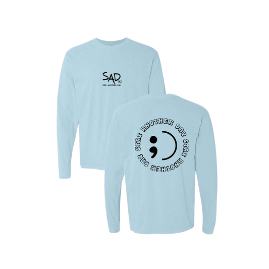 Stay Another Day Circle Screen Printed Blue Long Sleeve -   Mental Health Awareness Clothing