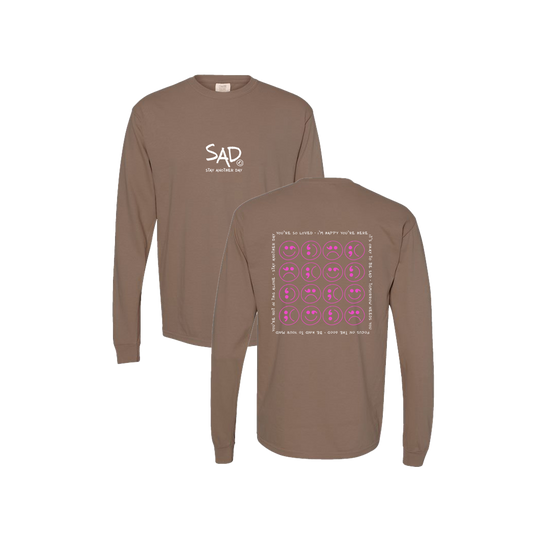 Multi Smiley Face Brown Screen Printed Brown Long Sleeve -   Mental Health Awareness Clothing