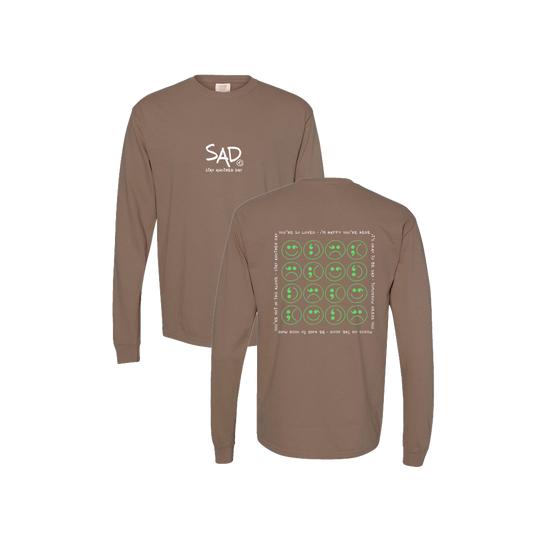 Multi Smiley Face Mint Screen Printed Brown Long Sleeve -   Mental Health Awareness Clothing