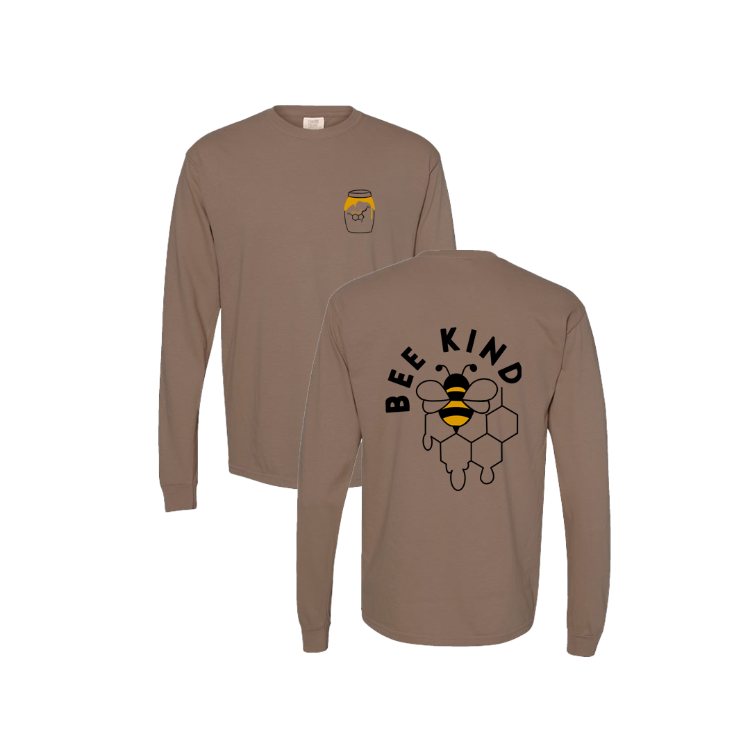 Bee Kind Honey Pot Screen Printed Brown Long Sleeve -   Mental Health Awareness Clothing