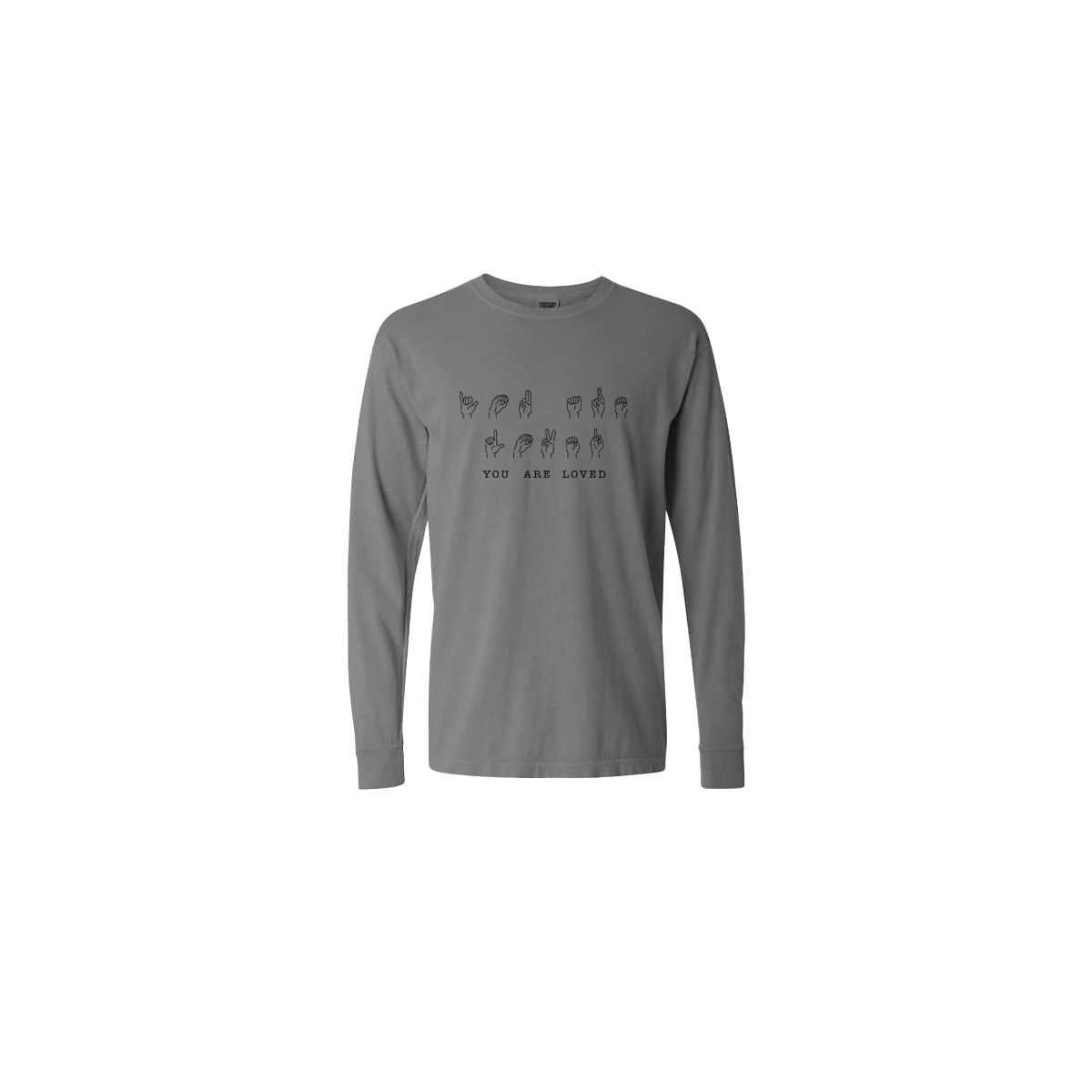 You Are Loved Sign Language Embroidered Grey Long Sleeve Tshirt - Mental Health Awareness Clothing