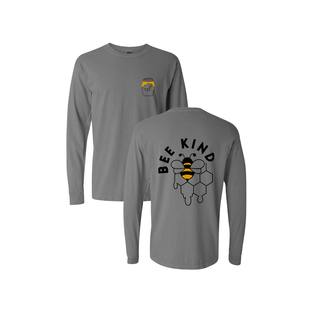 Bee Kind Honey Pot Screen Printed Grey Long Sleeve -   Mental Health Awareness Clothing