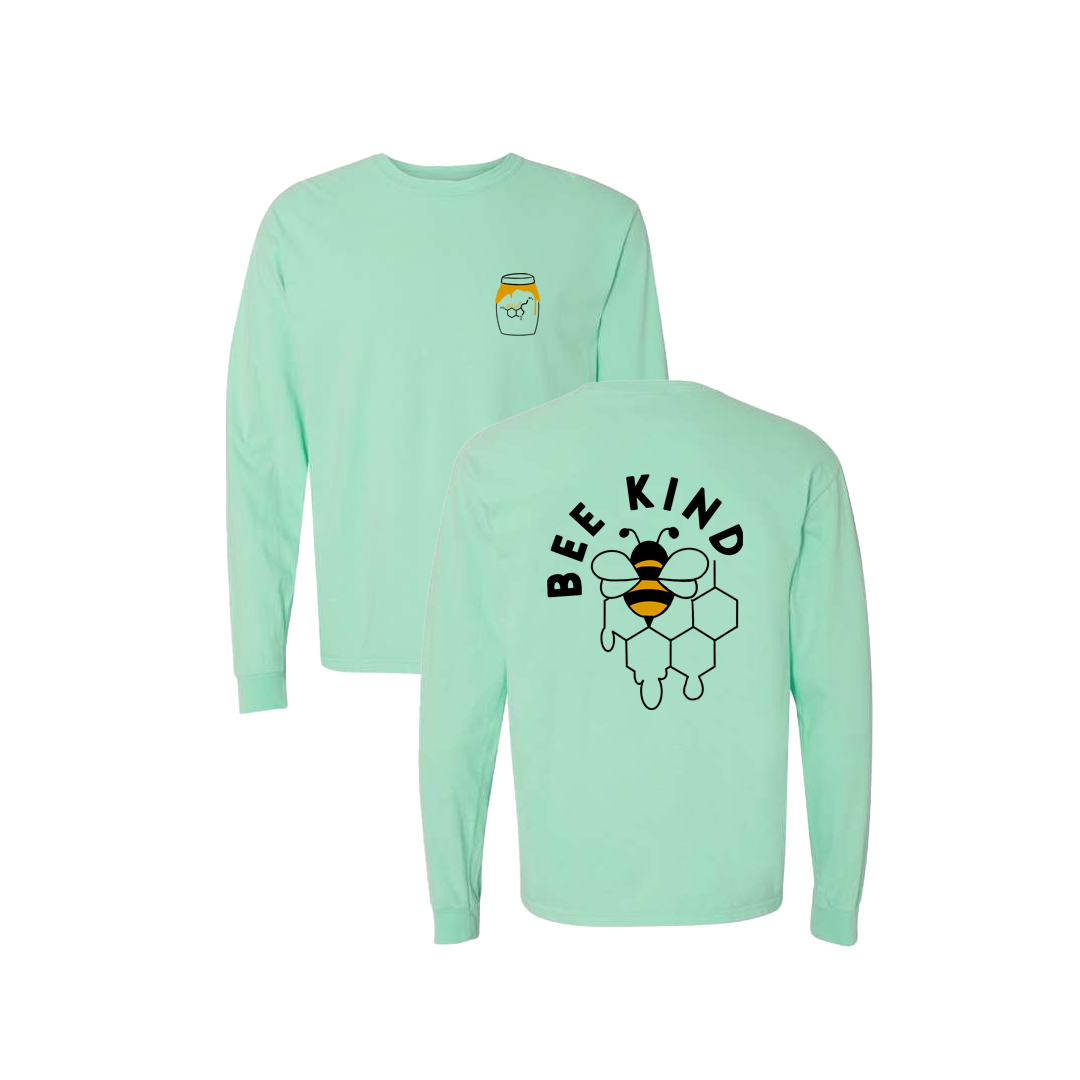 Bee Kind Honey Pot Screen Printed Mint Long Sleeve -   Mental Health Awareness Clothing