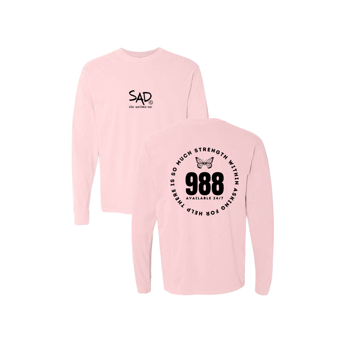 So Much Strength - Butterfly - 988 Screen Printed Black Long Sleeve -   Mental Health Awareness Clothing