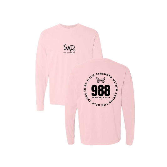 So Much Strength - Butterfly - 988 Screen Printed Black Long Sleeve -   Mental Health Awareness Clothing