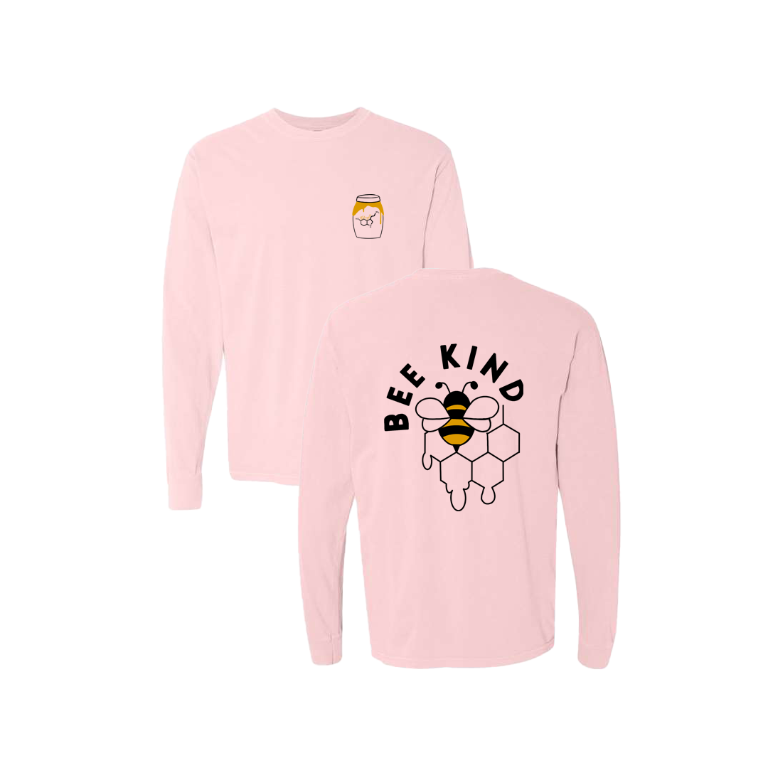 Bee Kind Honey Pot Screen Printed Pink Long Sleeve -   Mental Health Awareness Clothing