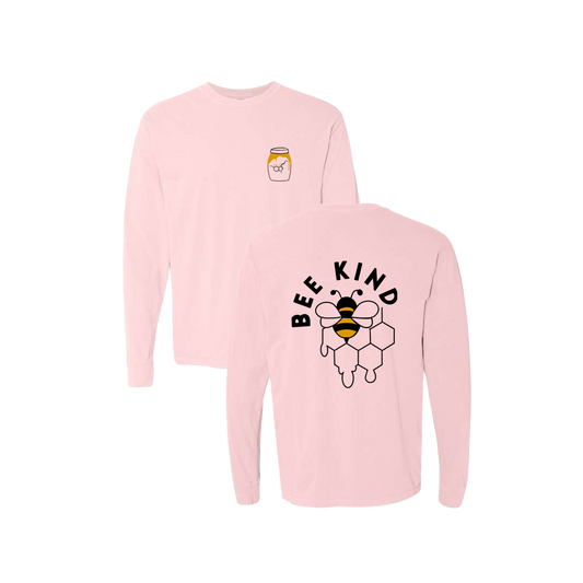 Bee Kind Honey Pot Screen Printed Pink Long Sleeve -   Mental Health Awareness Clothing