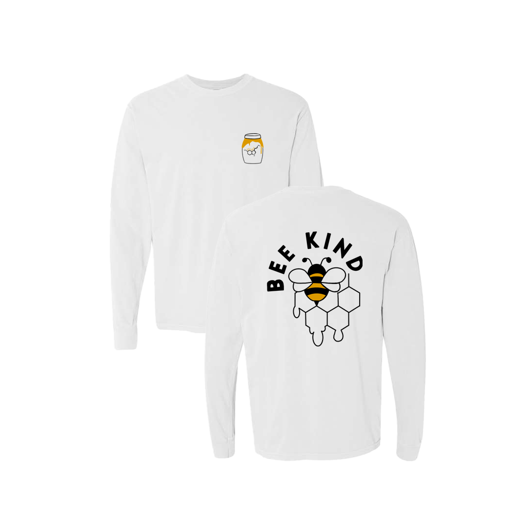 Bee Kind Honey Pot Screen Printed White Long Sleeve -   Mental Health Awareness Clothing