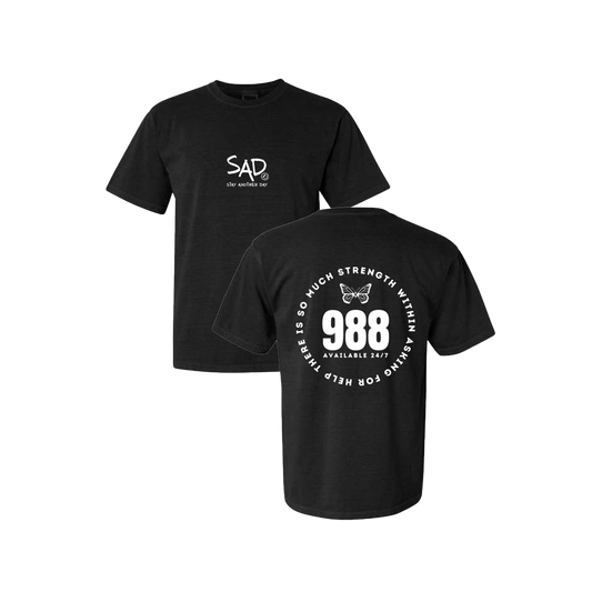 So Much Strength - Butterfly - 988 Screen Printed Black T-shirt - Mental Health Awareness Clothing