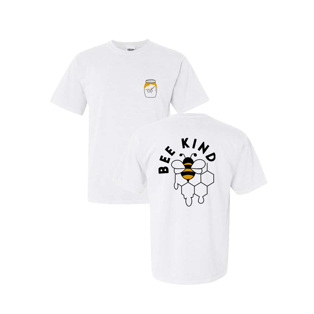 Bee Kind Honey Pot Screen Printed White T-shirt - Mental Health Awareness Clothing