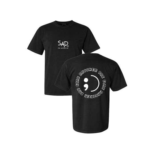 Stay Another Day Circle Screen Printed Black T-shirt - Mental Health Awareness Clothing
