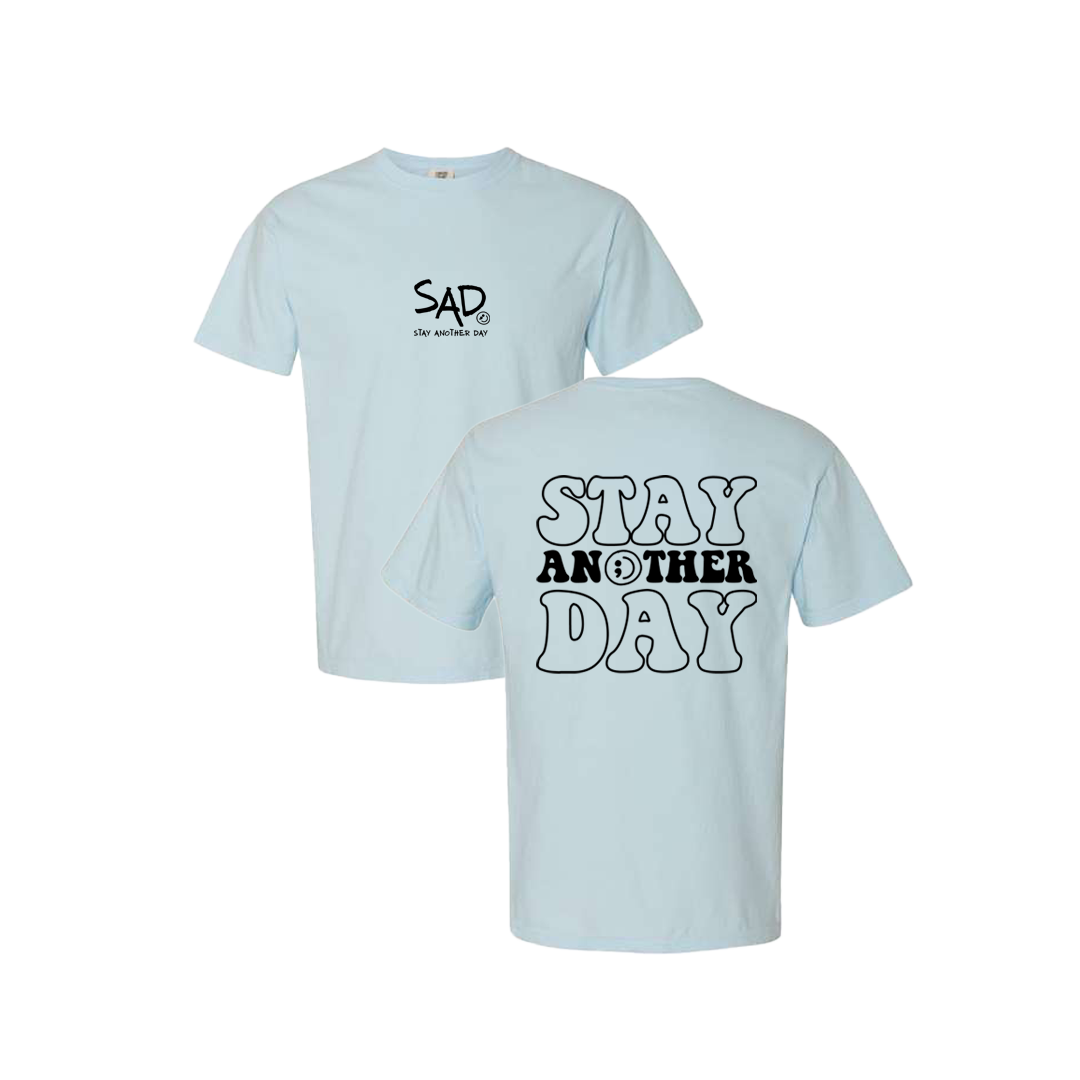 Stay Another Day Bubble Screen Printed Blue T-shirt - Mental Health Awareness Clothing
