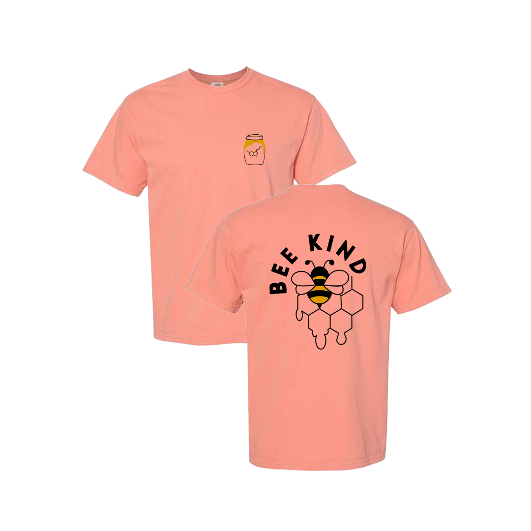 Bee Kind Honey Pot Screen Printed Coral T-shirt - Mental Health Awareness Clothing