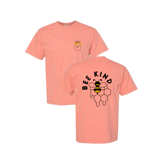 Bee Kind Honey Pot Screen Printed Coral T-shirt - Mental Health Awareness Clothing