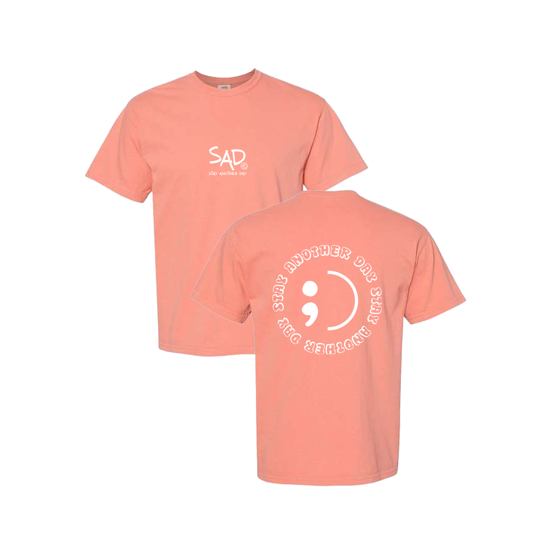 Stay Another Day Circle Screen Printed Coral T-shirt - Mental Health Awareness Clothing