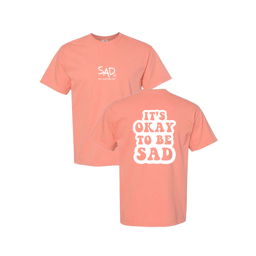 It's Okay To Be Sad Screen Printed Coral T-shirt - Mental Health Awareness Clothing