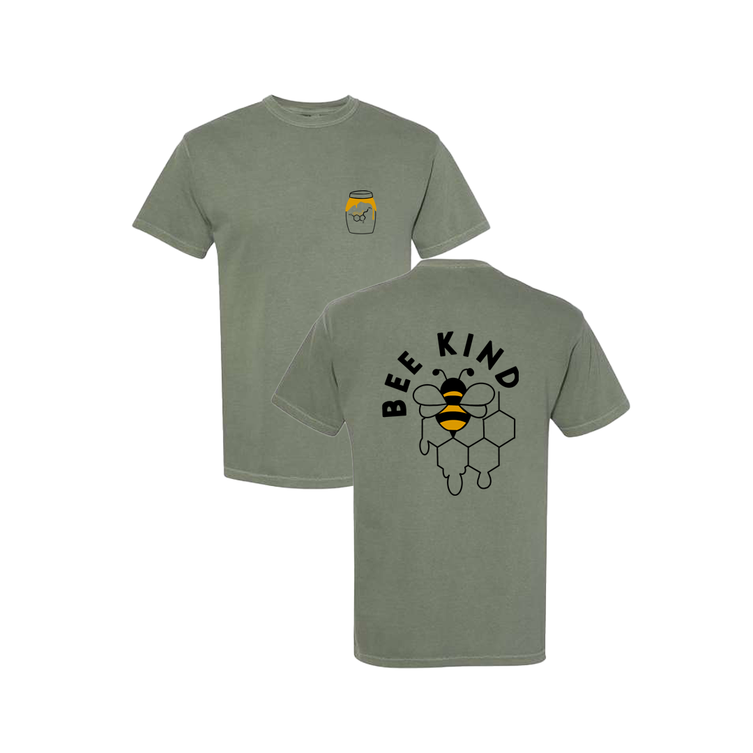 Bee Kind Honey Pot Screen Printed Army Green T-shirt - Mental Health Awareness Clothing