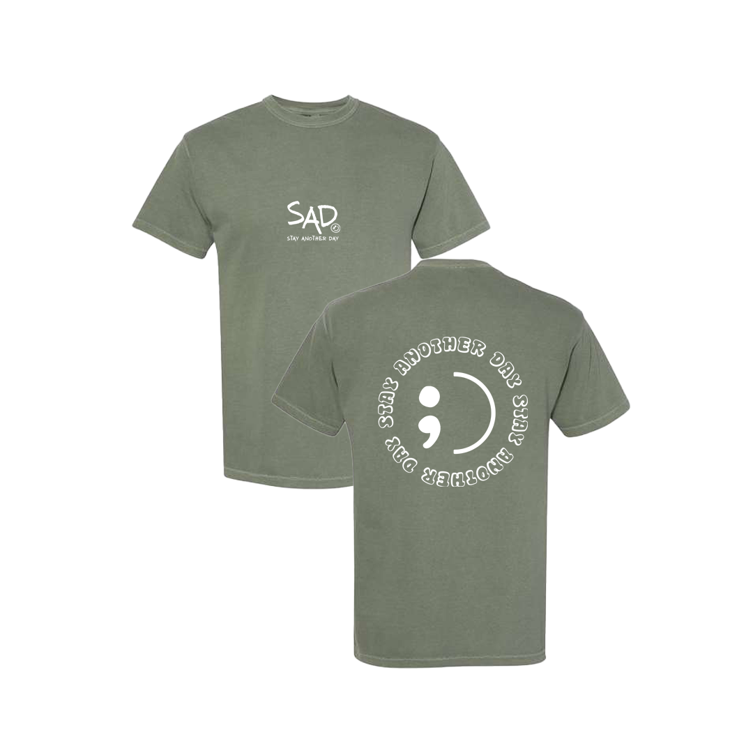Stay Another Day Circle Screen Printed Army Green T-shirt - Mental Health Awareness Clothing