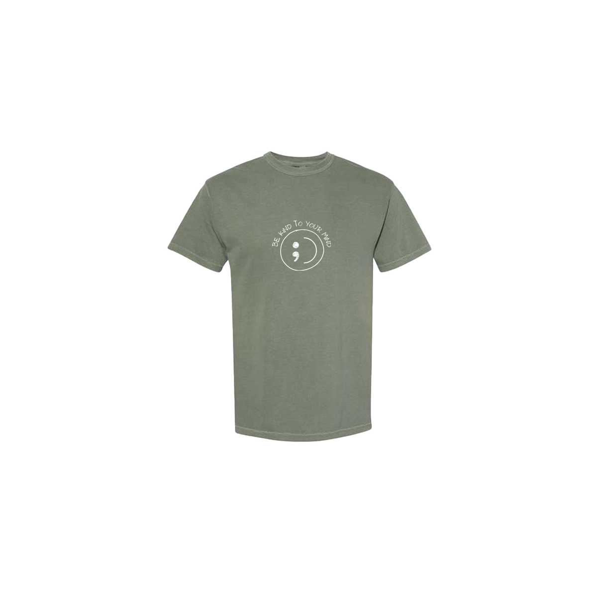 Be Kind To Your Mind Smiley Face Embroidered Army Green Tshirt - Mental Health Awareness Clothing