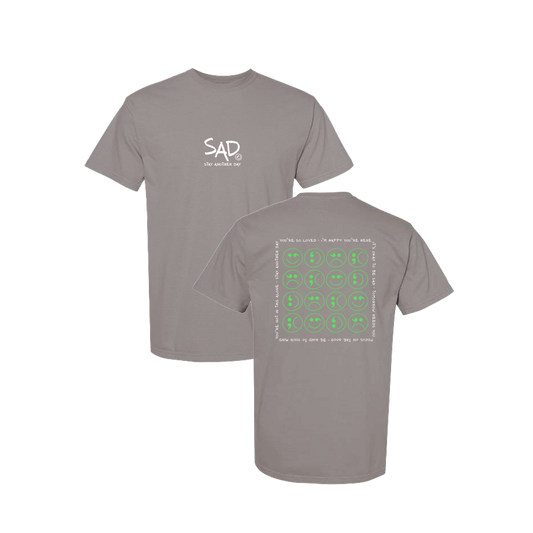 Multi Smiley Face Green Screen Printed Grey T-shirt - Mental Health Awareness Clothing